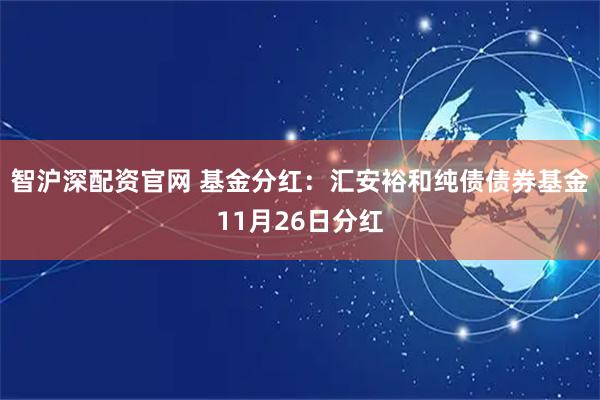 智沪深配资官网 基金分红：汇安裕和纯债债券基金11月26日分红